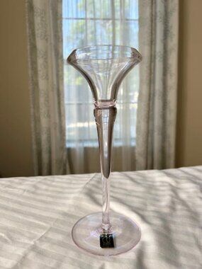 Oneida Mink Pink Lead Crystal Candle Holder 9.5” Hand Blown w Sticker